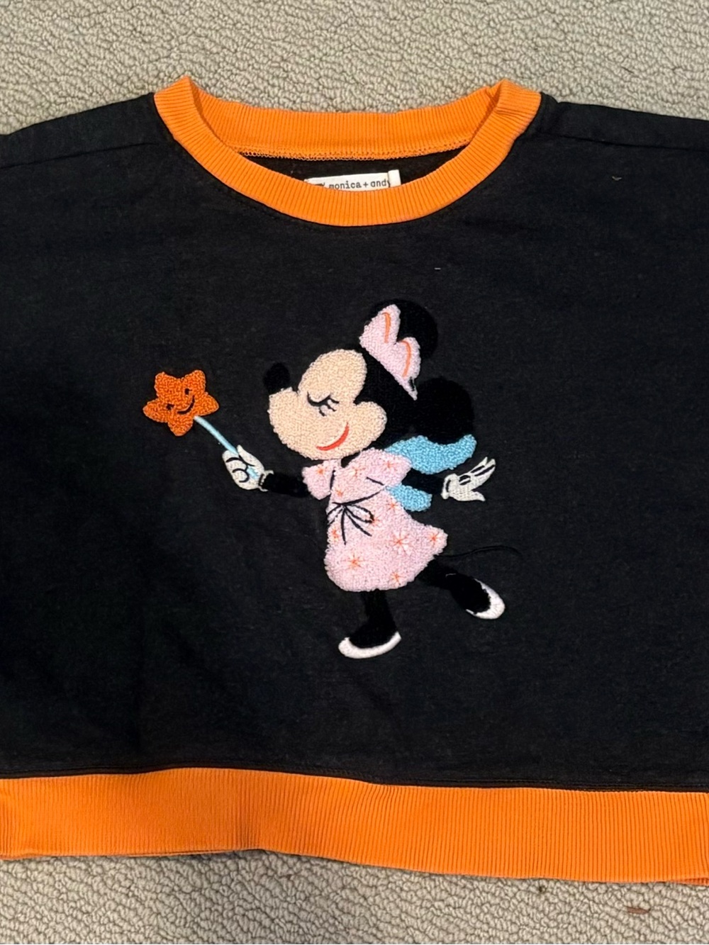 Monica + Andy Kids Black & Orange Minnie Mouse Embroidered Sweatshirt